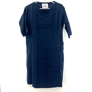 Sugar Candy Mountain 100% Linen Navy Midi Dress Women's Medium